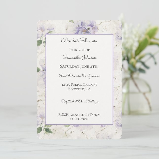 Invitación Flores de lavanda morada bonitas (Anverso de pie)
