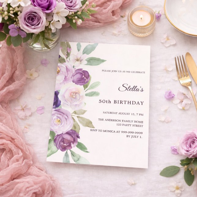 Invitación Flores de lavanda morada para cumpleaños marfil (Subido por el creador)
