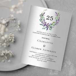 Invitación Flores de lavanda plata 25 aniversario boda