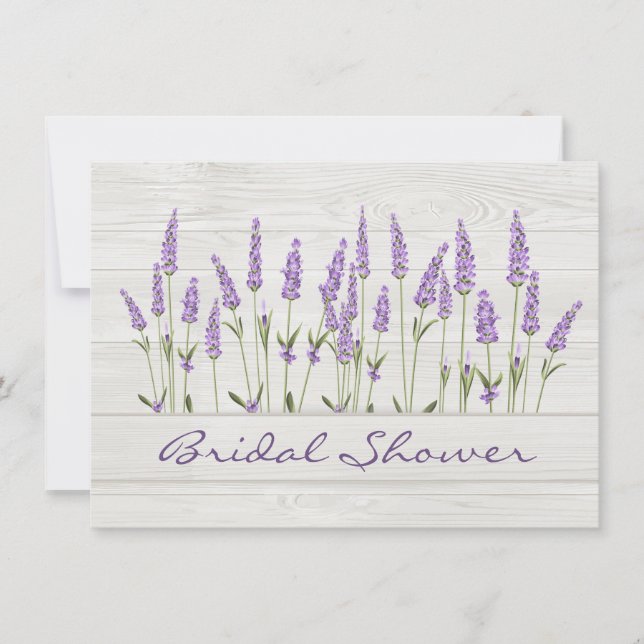 Invitación Flores de lavanda púrpura en madera Ducha de novia (Anverso)