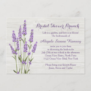 Invitación Flores de lavanda púrpura en madera Ducha de novia