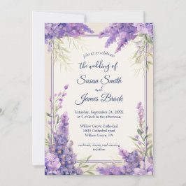 Invitación Flores de lavanda púrpura envueltas en una crema d