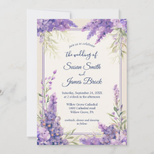 Invitación Flores de lavanda púrpura envueltas en una crema d