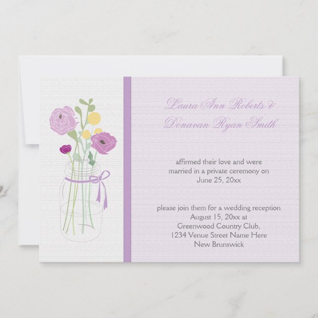 Invitación Flores De Lavanda Púrpura Sólo Recepción De Mason  (Anverso)
