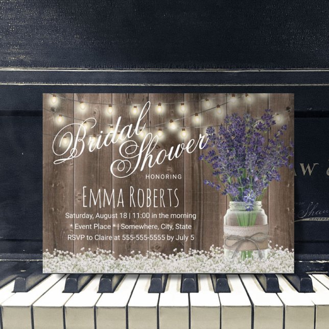 Invitación Flores de lavanda rústica ducha de novia Mason Jar (Subido por el creador)