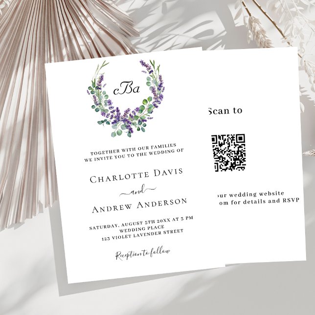 Invitación Flores de lavanda simples QR RSVP boda de lujo (Subido por el creador)
