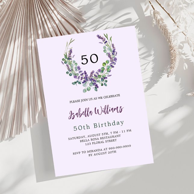 Invitación Flores de lavanda verde lila de lujo cumpleaños (Subido por el creador)