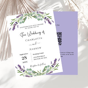 Invitación Flores de lavanda verde QR RSVP boda de lujo