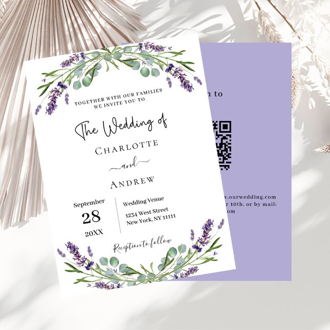 Invitación Flores de lavanda verde QR RSVP boda de lujo (Subido por el creador)