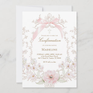 Invitación flores de lazo rosa marco de confirmación