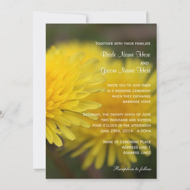 Invitación Flores de león silvestres primavera, verano, boda (Anverso)