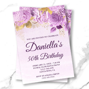 Invitación Flores de Lila con Hojas de Oro al Agua para Cumpl