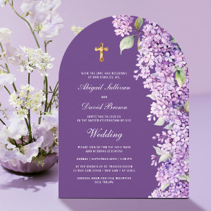 Invitación Flores de Lila en Boda Religiosa Arco Púrpura