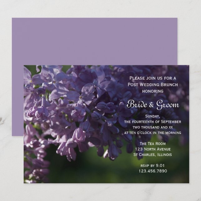 Invitación Flores de Lilac Púrpura Boda Brunch (Anverso / Reverso)