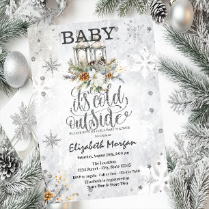 Invitación Flores de Linterna de Invierno Copos de Nieve Baby