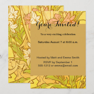 Invitación flores de lirio Art Nouveau de Alfonse Mucha