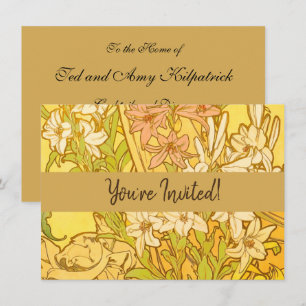 Invitación flores de lirio Art Nouveau de Alfonse Mucha