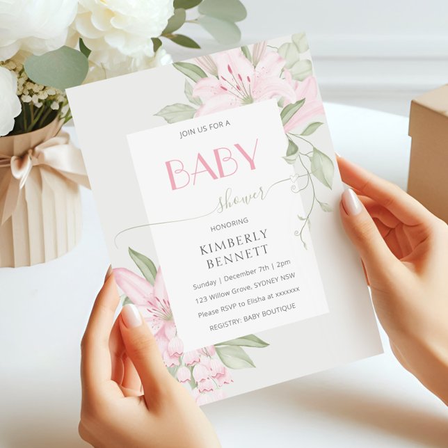 Invitación Flores de lirio de acuarela para baby shower (Subido por el creador)