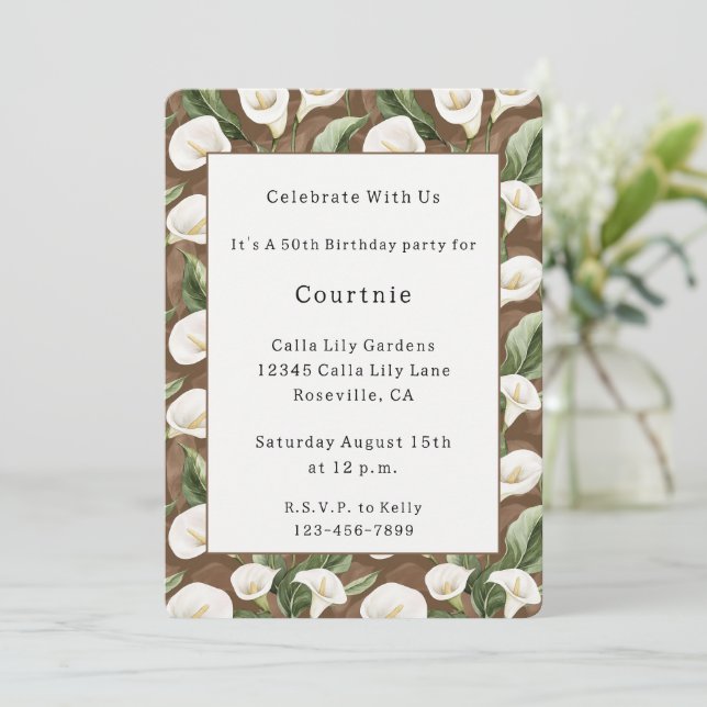 Invitación Flores de Lirio de Calla Cumpleaños   (Anverso de pie)
