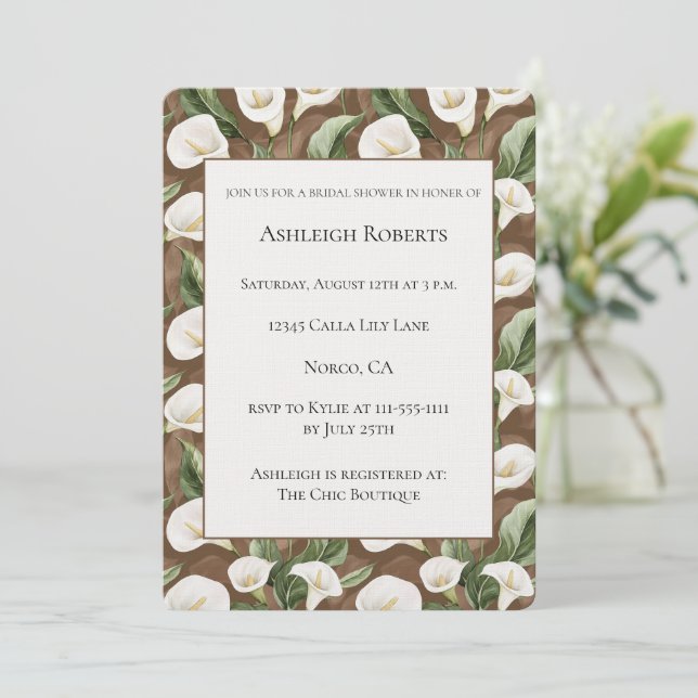 Invitación Flores de Lirio de Calla Romántico para Despedida  (Anverso de pie)