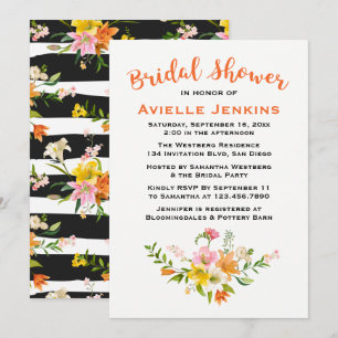 Invitación Flores de lirio de lluvia nupcial naranja rayas ne