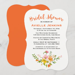Invitación Flores de lirio para desayuno nupcial naranja