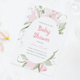 Invitación Flores de lirio rosado Green Leaves Baby Shower