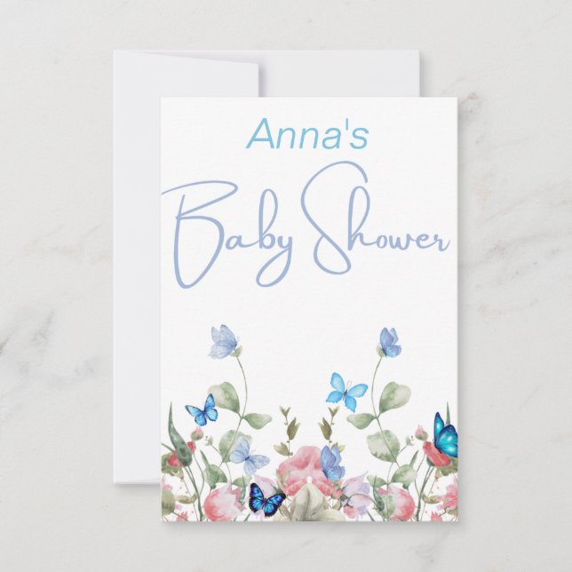 Invitación Flores de lobo y mariposas azules (Anverso)