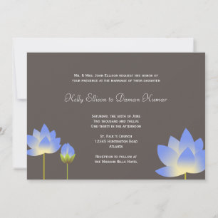 Invitación Flores de loto blanco azul boda gris pizarra moder