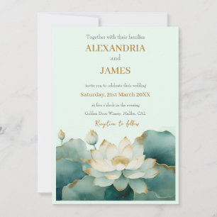 Invitación Flores de loto de boda con bordes dorados
