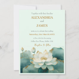 Invitación Flores de loto de boda con bordes dorados