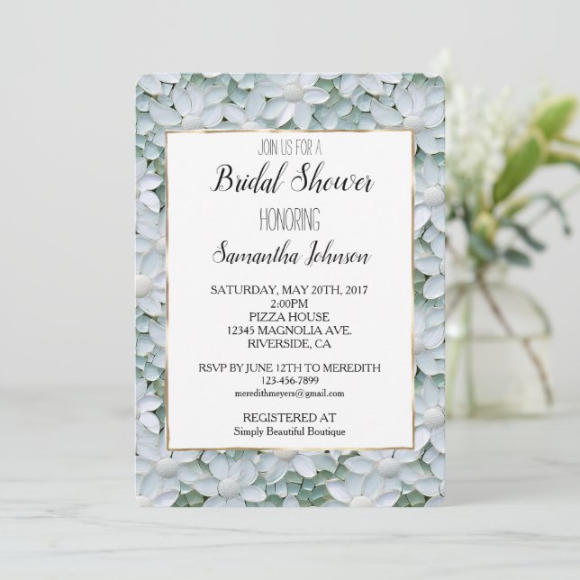 Invitación Flores de Lotus blancas ducha de novia (Anverso de pie)