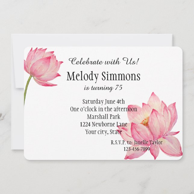 Invitación Flores de Lotus rosadas (Reverso)