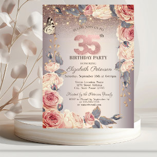 Invitación Flores de Lujo, Mariposa, Luces Cumpleaños 35