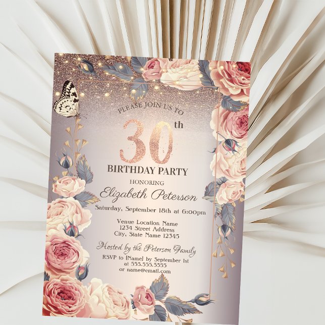 Invitación Flores de Lujo, Mariposas, Luces Cumpleaños 30 (Subido por el creador)