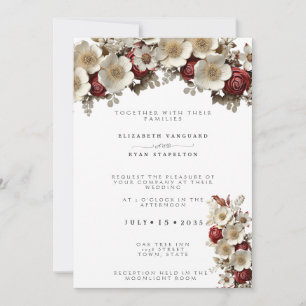 Invitación Flores de madera blanca de rosas rojas, boda elega