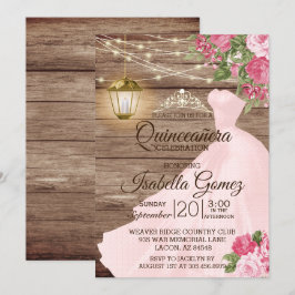Invitación Flores de madera y malva rosa de Quinceañera