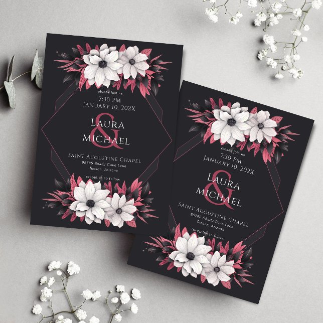 Invitación Flores de magenta negro retro (Subido por el creador)