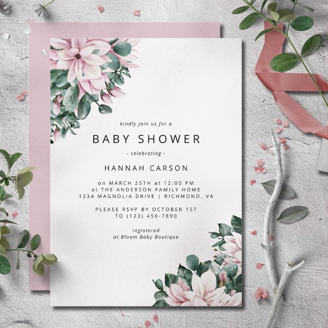 Invitación Flores de Magnolia | Duste Baby Shower de primaver (Subido por el creador)
