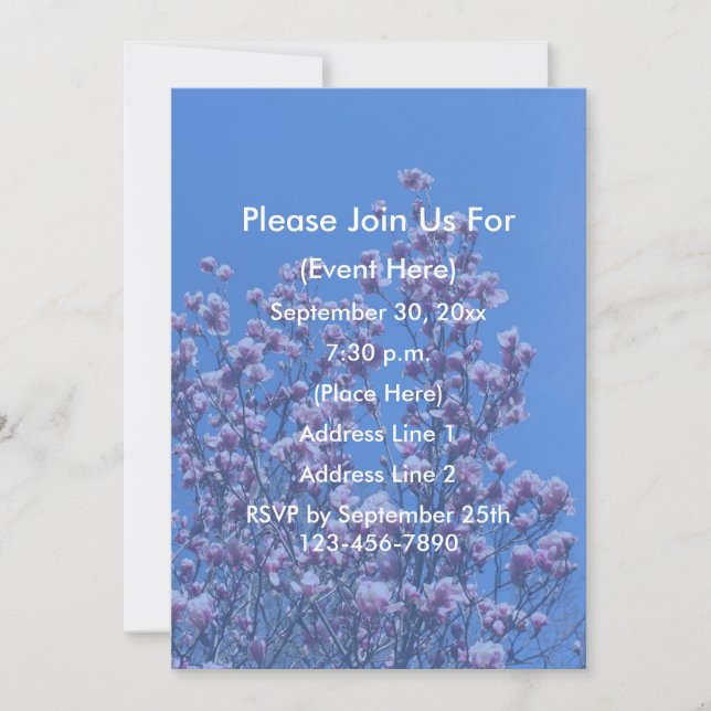 Invitación Flores de Magnolia Rosa Cielo Azul Floral (Anverso)