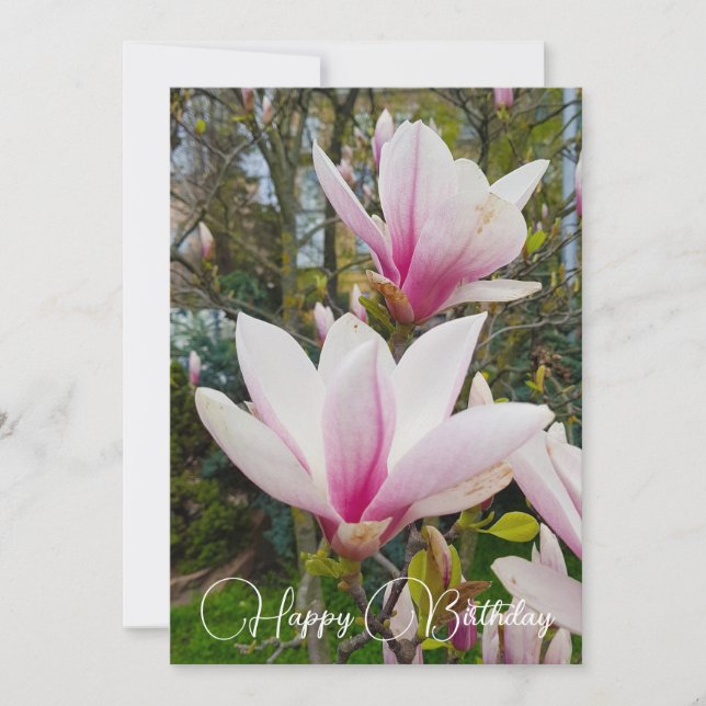 Invitación Flores de magnolia rosada en flor. (Anverso)