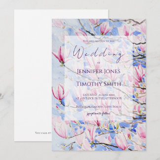 Invitación flores de magnolia rosadas acuarela 