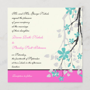 Invitación Flores de magnolia turquesa, boda rosa caliente