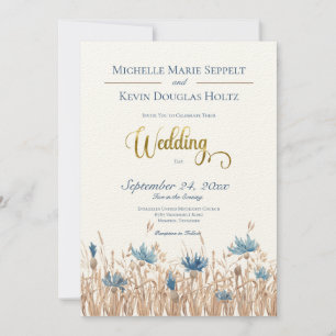 Invitación Flores de maíz azules y Boda de crema de trigo