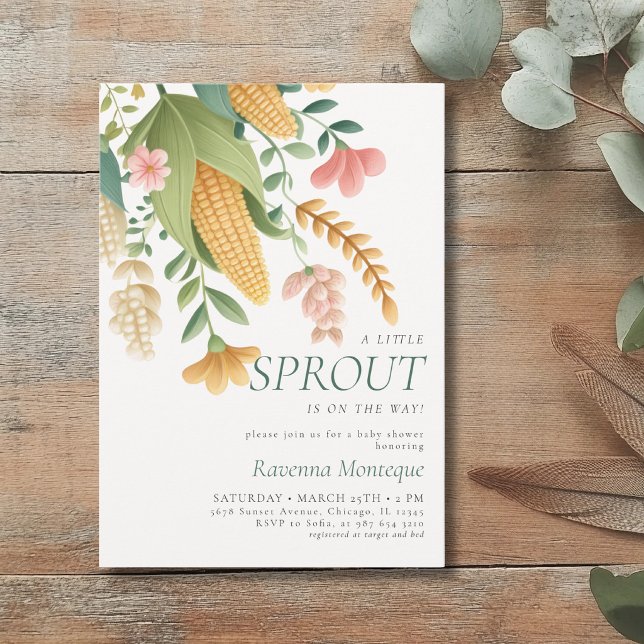Invitación Flores de Maíz Neutras Un Poco Brote Cumpleaños de (Subido por el creador)