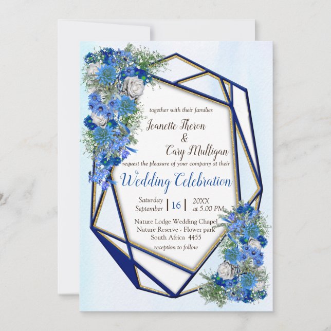 Invitación Flores de maíz y marcos geométricos de la Marina d (Anverso)