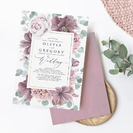 Invitación Flores de malva y vegetación Boda elegante