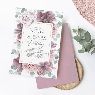 Invitación Flores de malva y vegetación Boda elegante