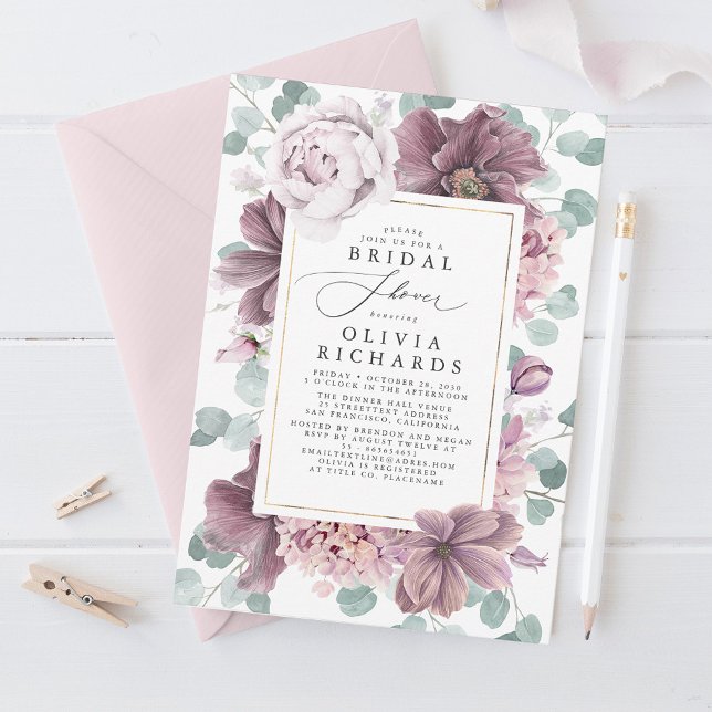 Invitación Flores de malva y vegetación elegante ducha de nov (Subido por el creador)