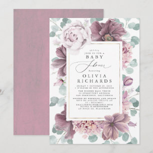 Invitación Flores de malva y verde elegante Baby Shower